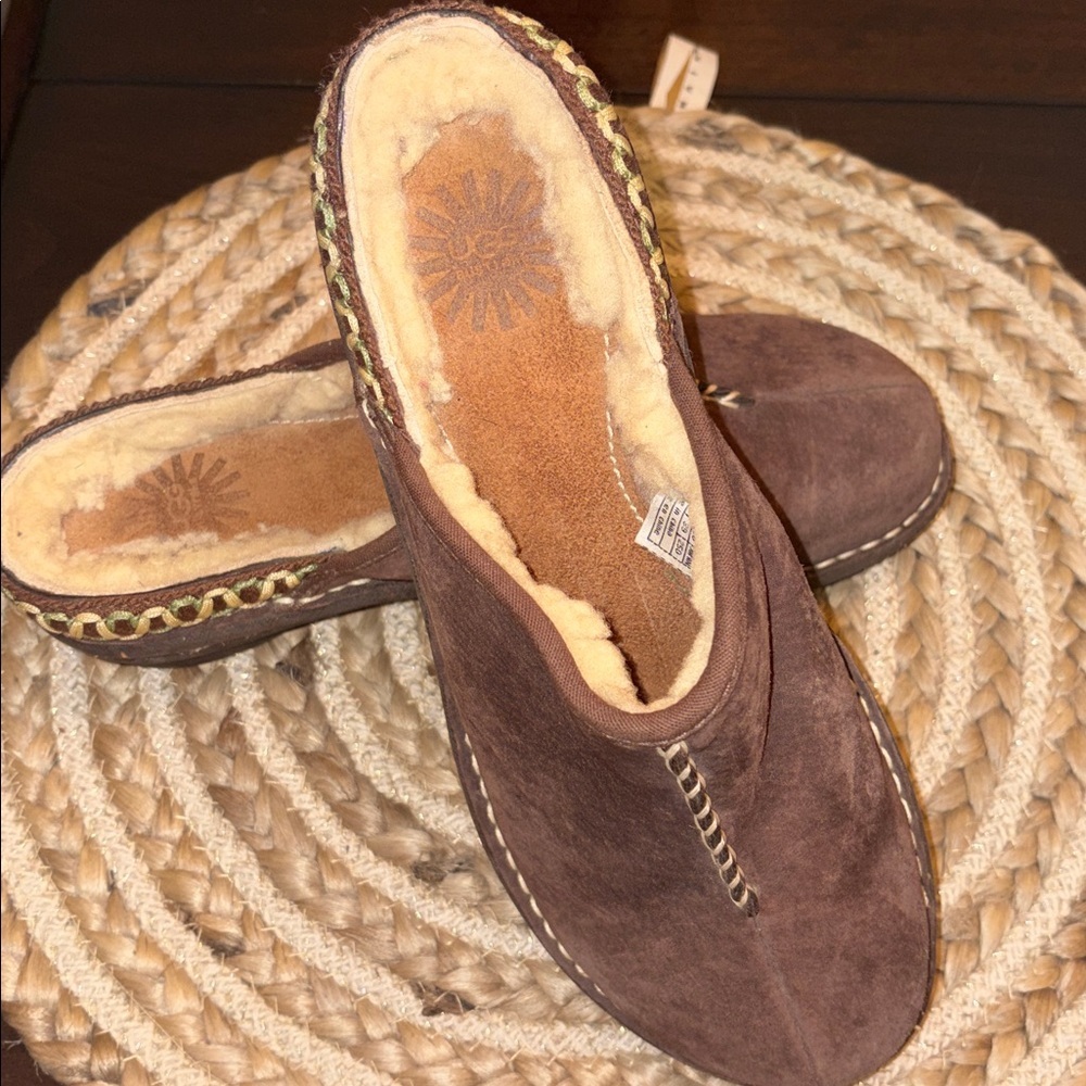 Ugg Australia Brown Leather And Sheepskin Clogs Size 8 EUC - Picture 2 of 12